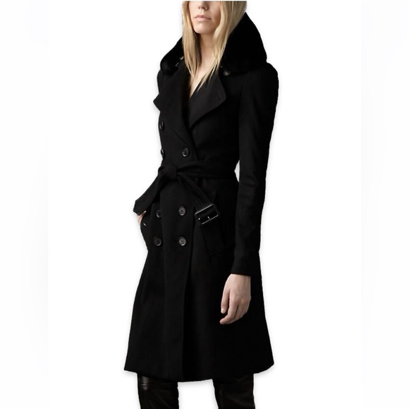 Burberry cashmere trench coat with removable fur collar - Picture 1 of 11